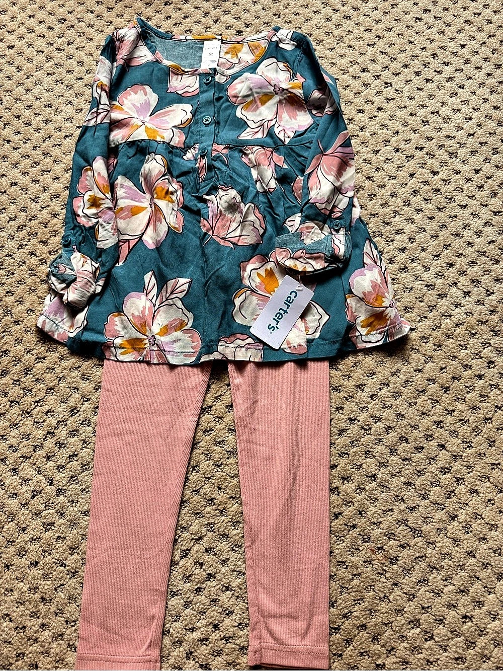 NWT Carter's Floral Blue & Pink Matching Set